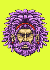 illustration of a rastaman with blue dreadlocks