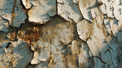 A detailed view of peeling paint on a wall. This image can be used to depict decay, weathering, or a vintage aesthetic