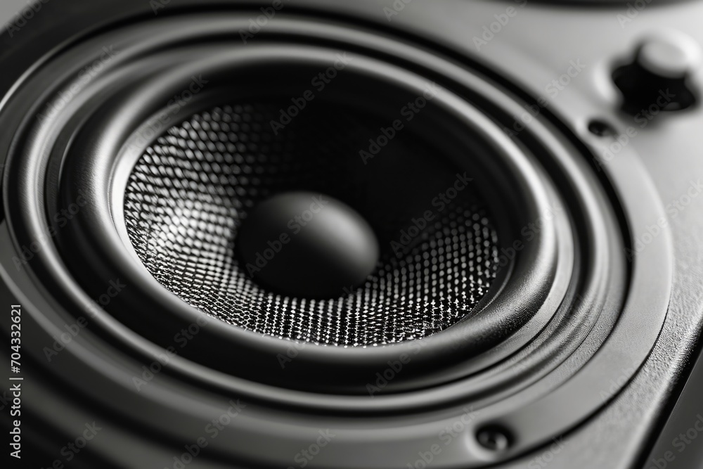 Poster a black and white photo of a speaker. suitable for various design projects