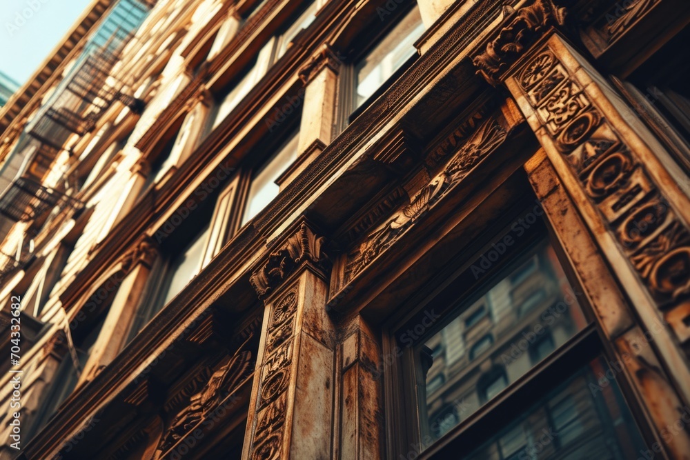 Poster A tall building with a clock on the side. Perfect for adding a touch of elegance and history to any design