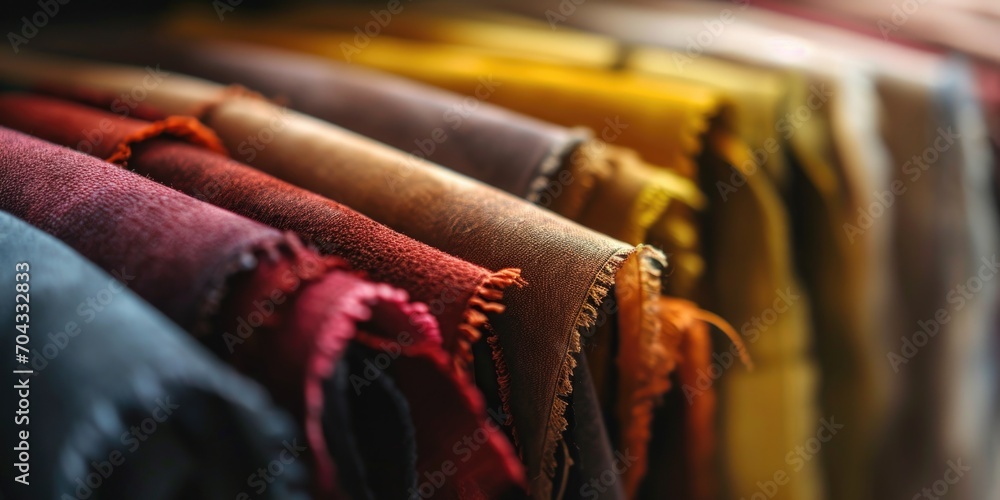 Aufkleber A close-up view of a rack displaying various colored fabrics. Ideal for textile and fashion-related projects