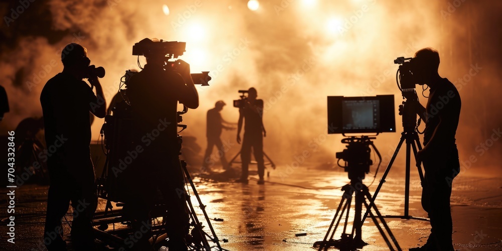 Poster a group of people standing together in front of a camera. this versatile image can be used for vario
