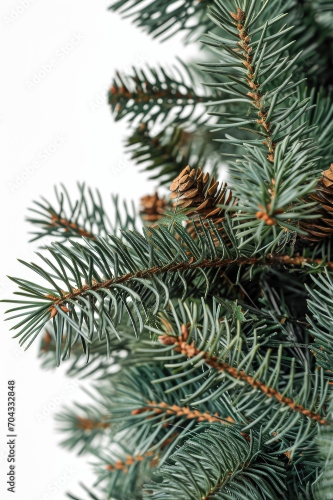 Poster close-up view of a pine tree with cones. suitable for nature-themed designs and illustrations