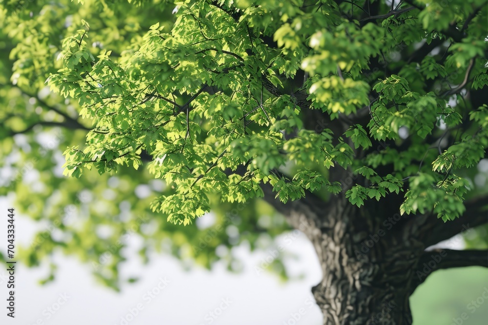 Poster a picture of a large tree with vibrant green leaves. perfect for nature enthusiasts and environmenta