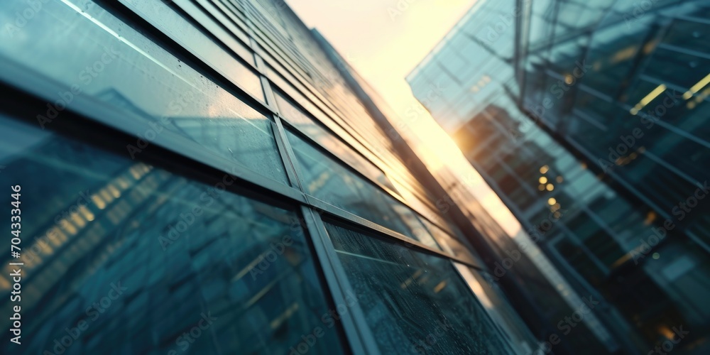 Poster a view of a building seen through a glass window. suitable for architectural and urban photography