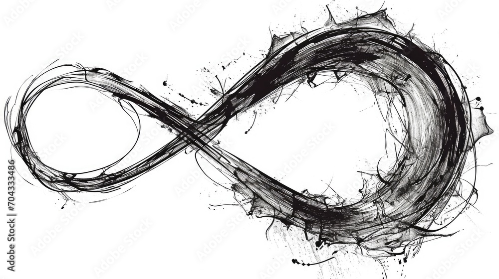 Poster a black and white drawing of an infinite sign. suitable for various creative projects