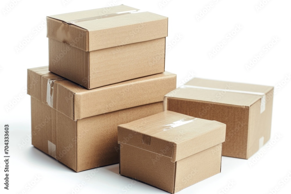 Poster A pile of cardboard boxes stacked on top of each other. This versatile image can be used to depict storage, moving, shipping, or organization
