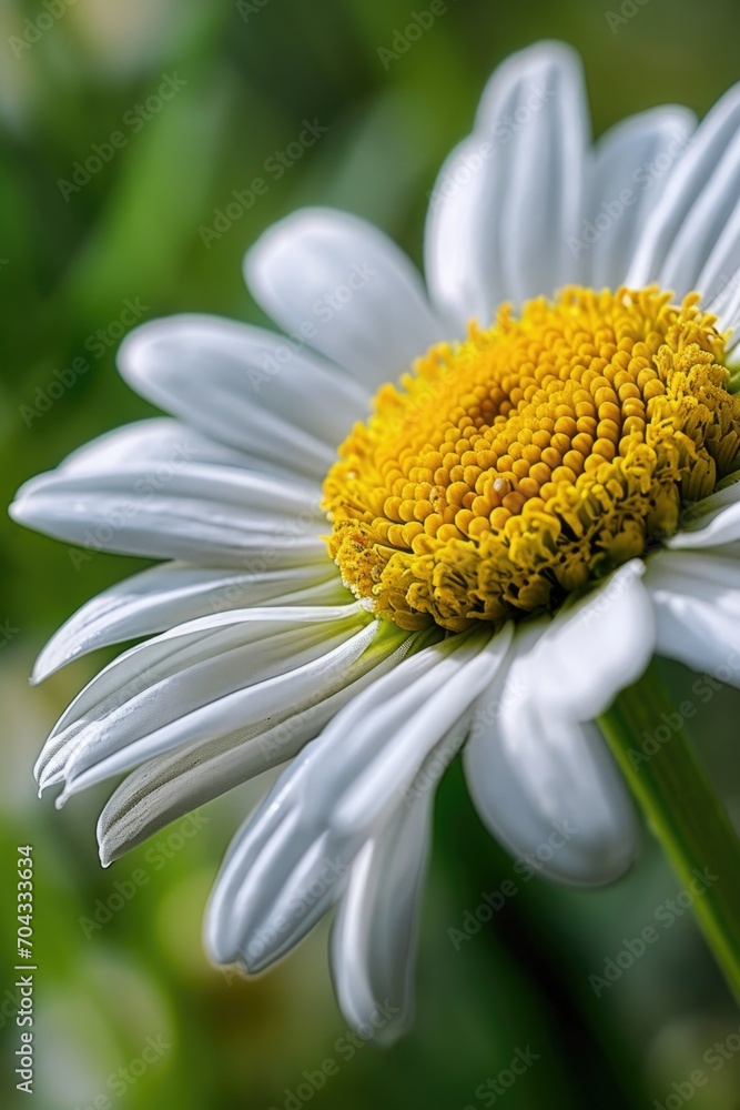 Poster A close up view of a white flower with a yellow center. This image can be used to add a touch of elegance and beauty to various design projects