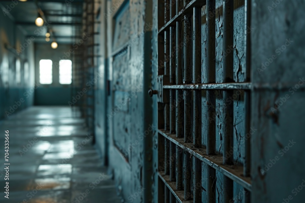 Leinwandbilder a prison cell block featuring a window in the middle. suitable for crime and justice themes