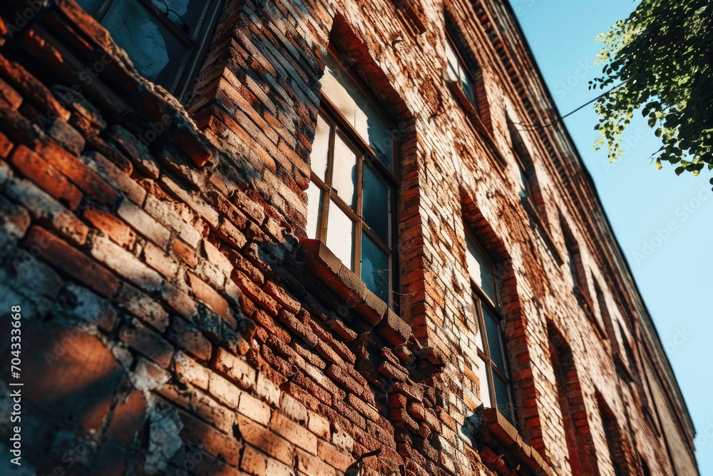 Aufkleber a brick building featuring a window on its side. ideal for architectural designs and urban concepts