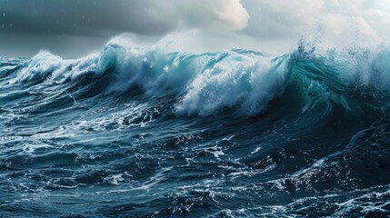 A powerful and majestic wave in the middle of a body of water. Perfect for capturing the beauty and strength of nature. Ideal for use in travel brochures, website banners, and ocean-themed designs