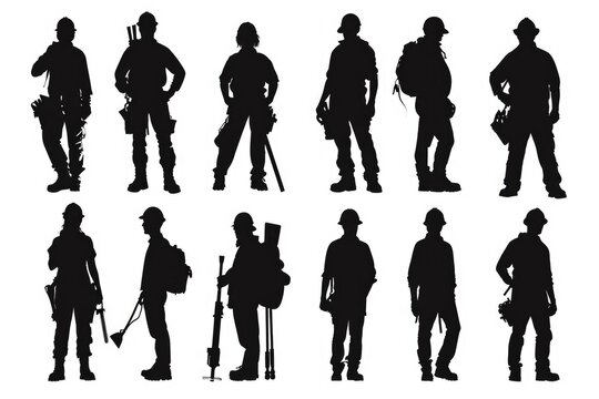 Group of soldiers with weapons in silhouette. Versatile image for military and combat themes