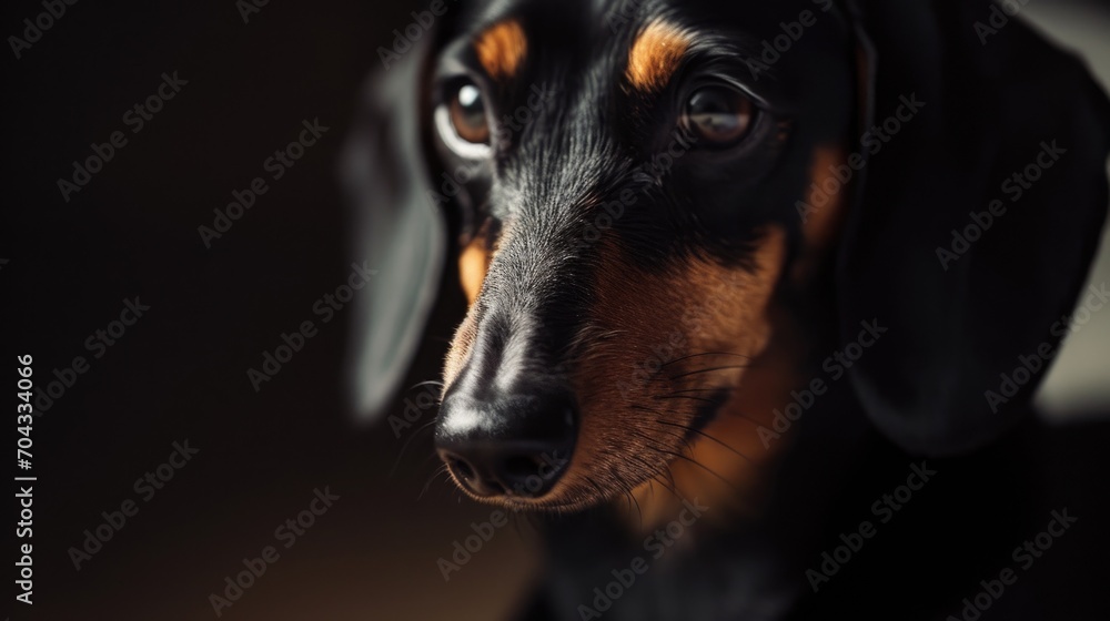 Poster a close-up view of a dog's face with a blurry background. this image can be used to showcase the bea