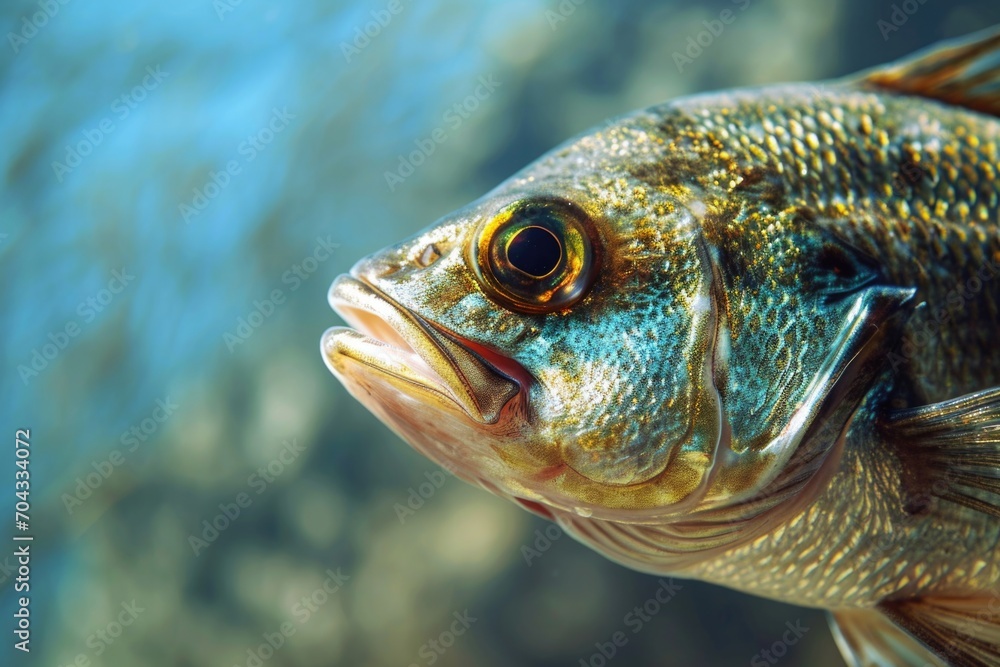 Poster Close up view of a fish with its mouth wide open. Ideal for illustrations or articles about aquatic life