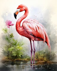 Watercolor illustration of flamingo