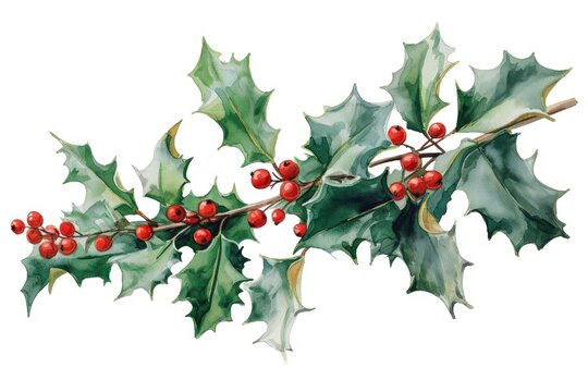 A close-up image of a holly branch with vibrant red berries. This picture can be used to depict the festive holiday season or as a symbol of winter and nature's beauty