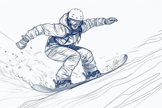 A man riding a snowboard down a snow covered slope. This image can be used to depict winter sports and outdoor activities