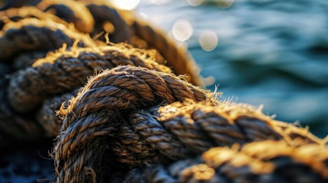 A detailed close-up shot of a rope on a boat. This versatile image can be used to depict nautical themes, sailing, marine equipment, and more