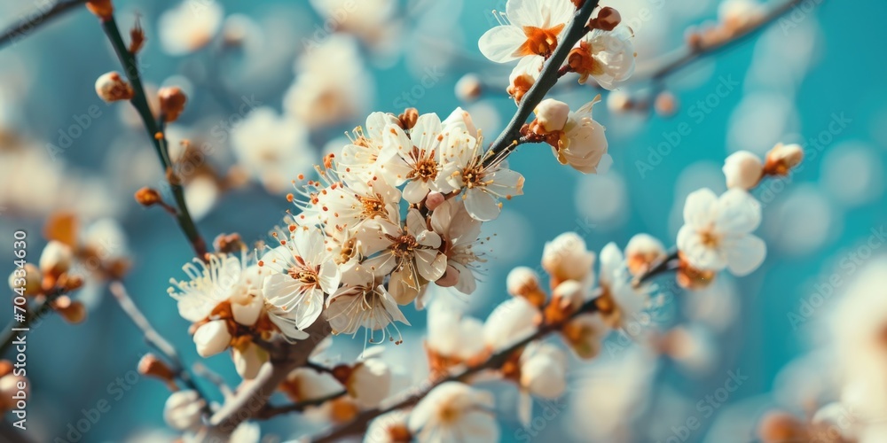 Poster a bunch of white flowers on a tree. can be used to add a touch of elegance and beauty to any design