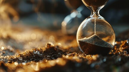 A classic hourglass with sand slowly trickling down, representing the passage of time. Perfect for illustrating concepts of time management, deadlines, and the fleeting nature of life