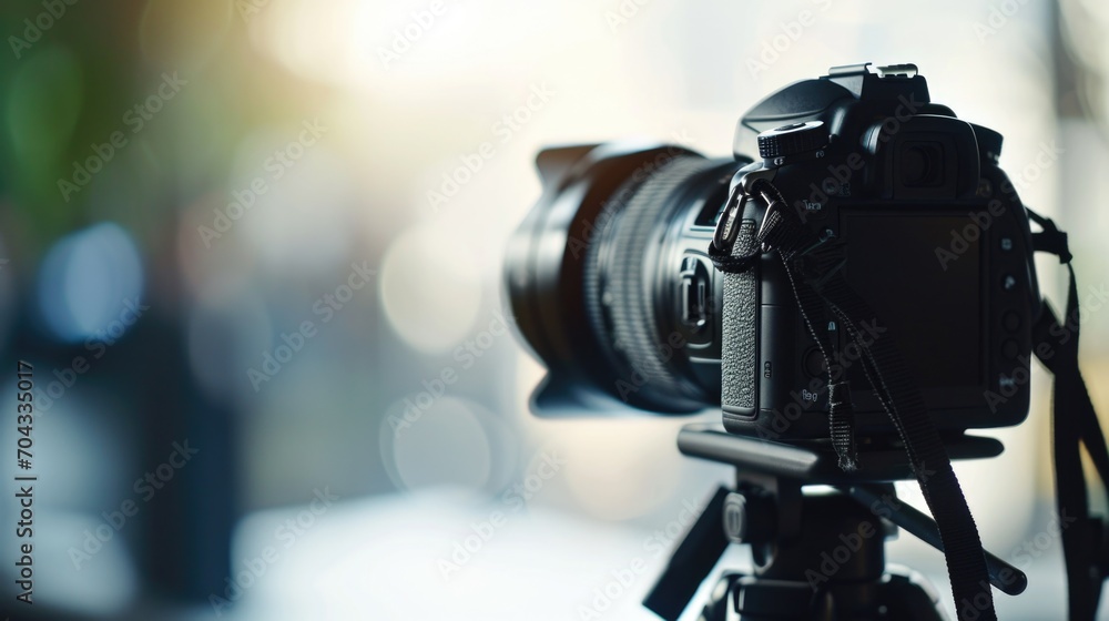 Aufkleber camera on a tripod, ready for capturing steady shots. ideal for photography enthusiasts and professi