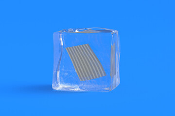 Asbestos slate in ice cube. 3d illustration