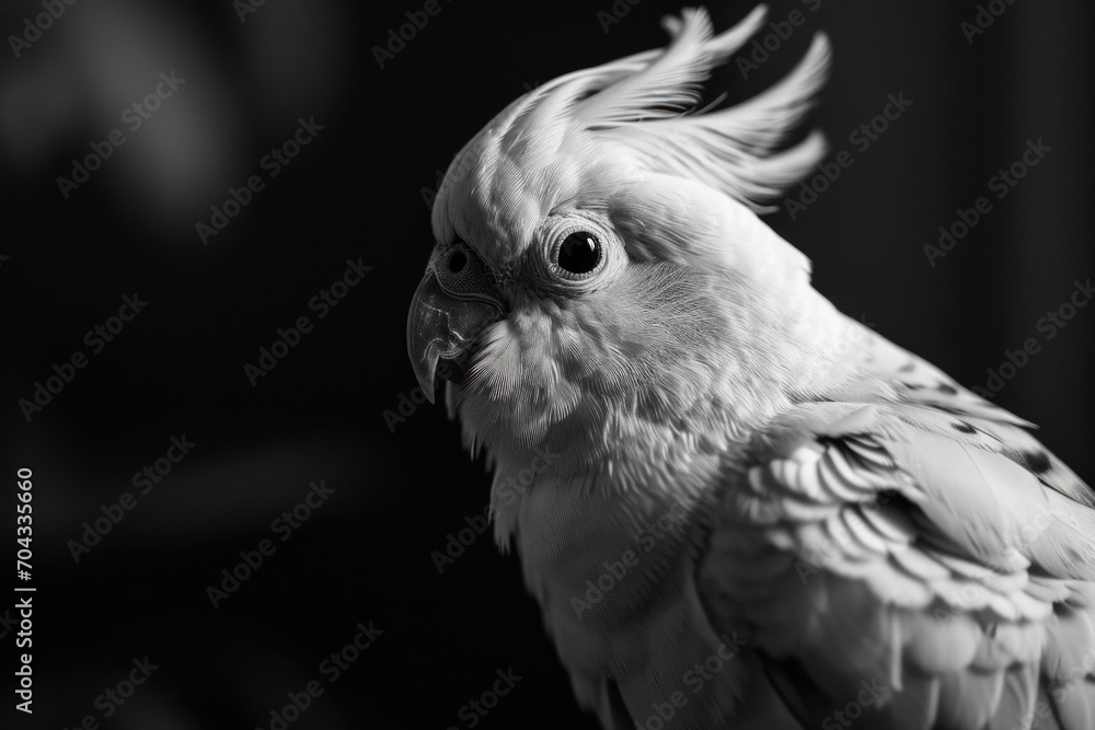 Poster A close-up view of a bird with a black background. Suitable for various uses