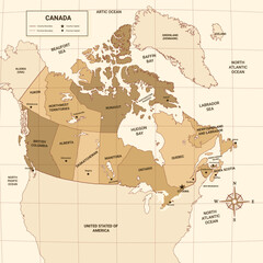 Canada Country Map With Surrounding Border - obrazy, fototapety, plakaty