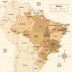 Brazil Country Map With Surrounding Border