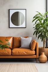 brown leather sofa in a living room