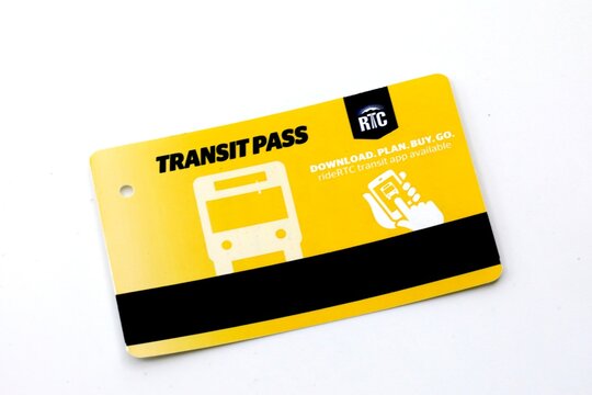Public transportation entry card. RTC Transit Of Las Vegas public transit pass. Las Vegas, Nevada, USA - January 3