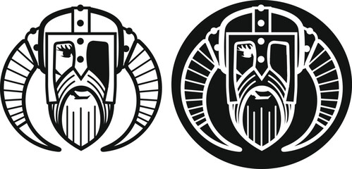 Supreme deity of Norse mythology Odin wearing horned helmet - obrazy, fototapety, plakaty