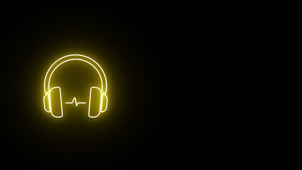 Glowing Wireless headphones sign. Glowing neon headphone icon with sound wave on the black background. neon earphone icon.
