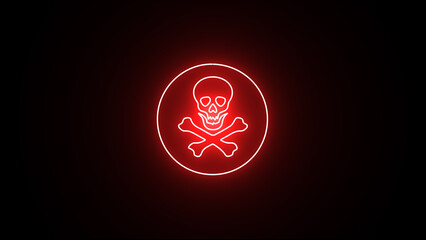 Neon glowing Toxic sign, electricity or chemical Warning icon. neon Skull and Crossbones Icon on black Background. glowing Danger sign with skull.