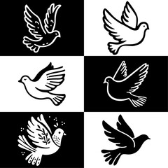 Naklejka premium Set of doves. Vector Doves Collection: Graceful Symbols of Peace, Harmony, and Unity.