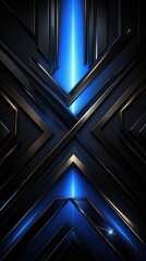 abstract black and blue background with geometric shapes and strong lines - metallic light technology wallpaper - obrazy, fototapety, plakaty