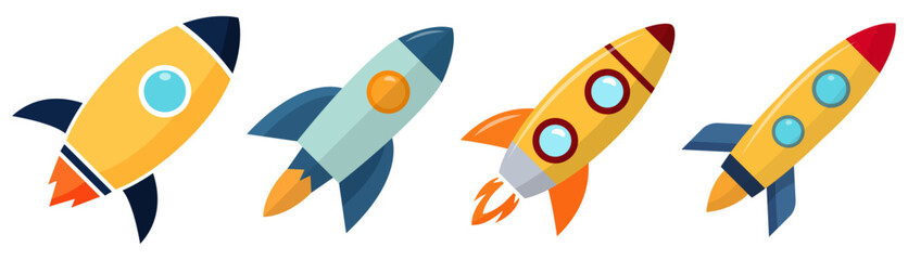 Cartoon rocket space ship icons. Vector illustration