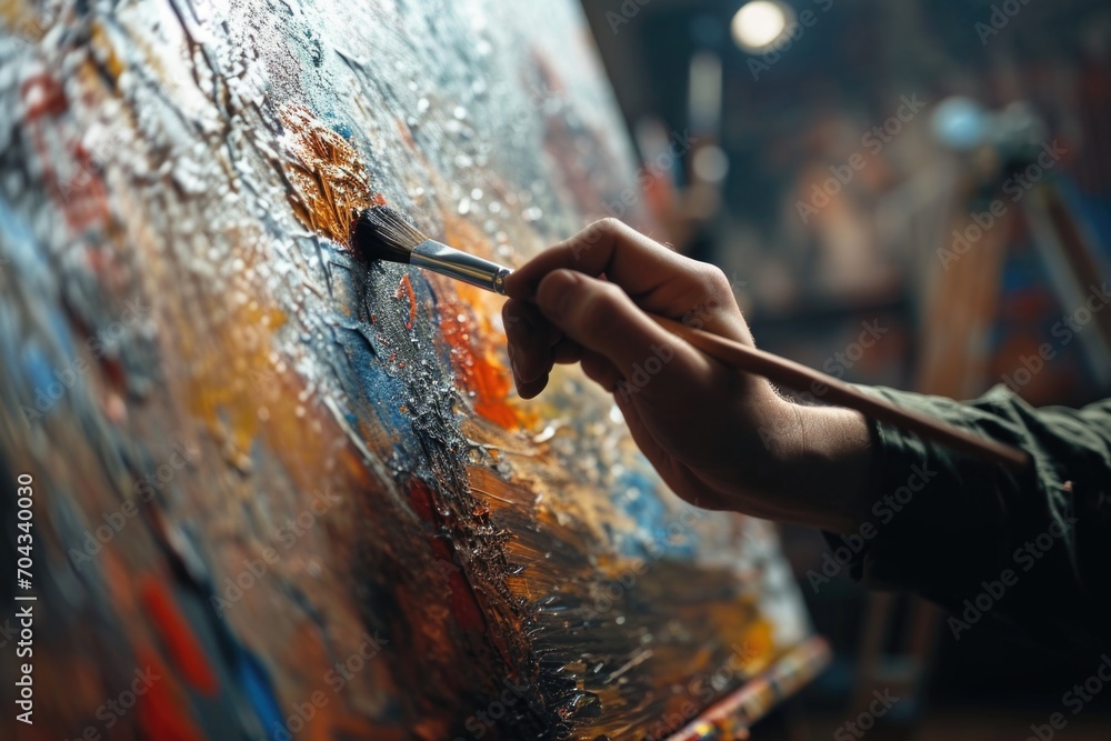 Poster person painting on a canvas. can be used for art-related projects