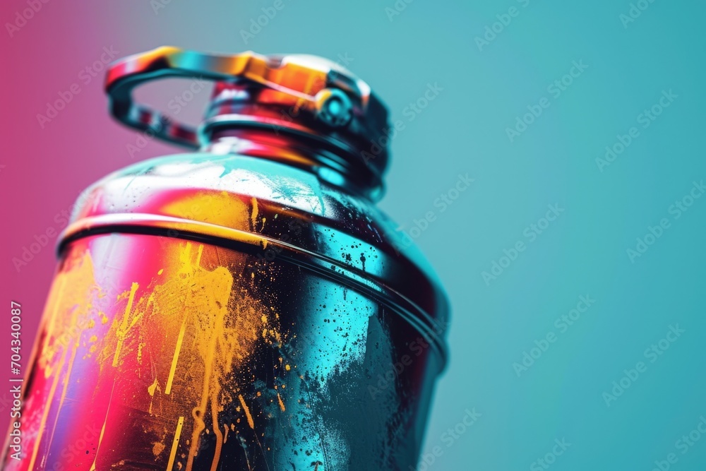 Poster a close up view of a colorful spray can. this image can be used for various purposes
