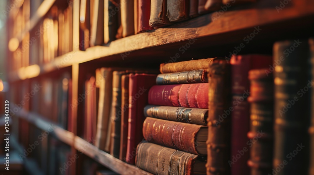 Poster a picture of a bookshelf filled with numerous books. perfect for educational materials or interior d