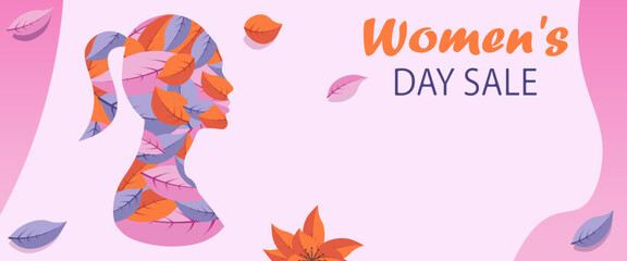 International Women's day illustration, March 8 Women's Day sale banner social media post web