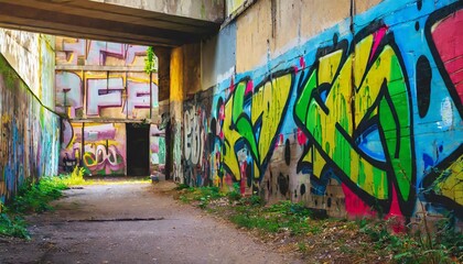 Fototapeta premium Graffiti in a bad area of the city