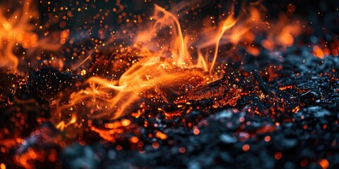 Close up of a fire on a grill. Perfect for food and cooking related projects