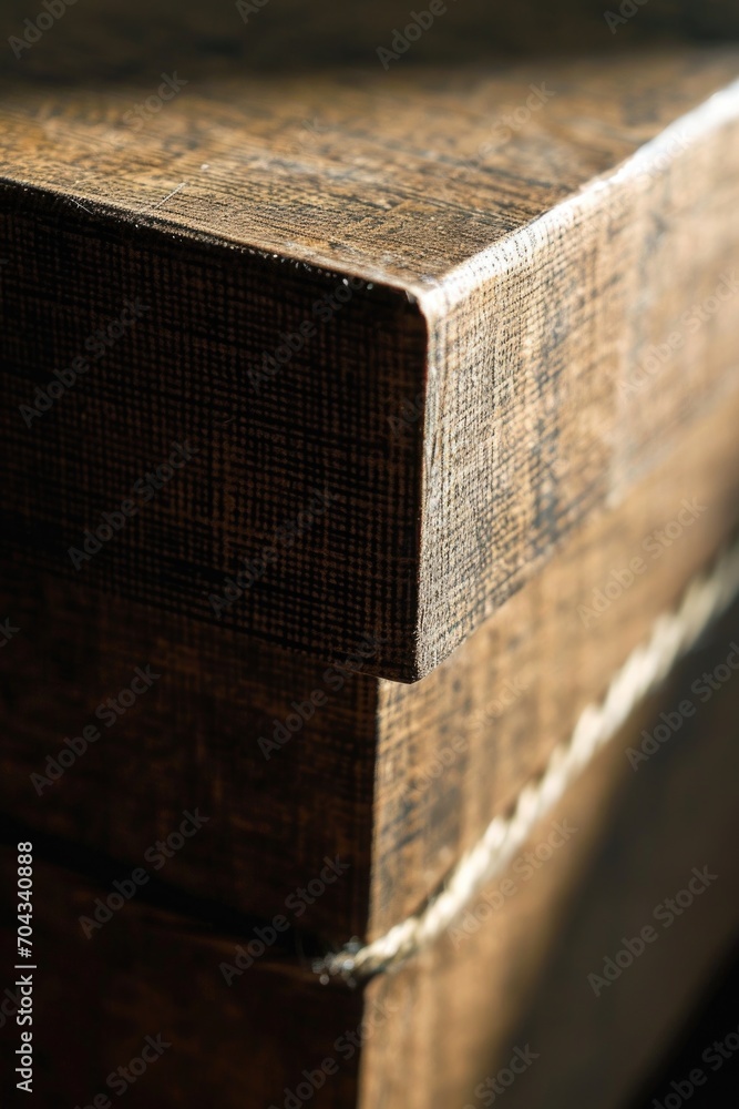Poster A detailed close-up shot of a piece of wood resting on a table. Perfect for adding a rustic touch to any design project