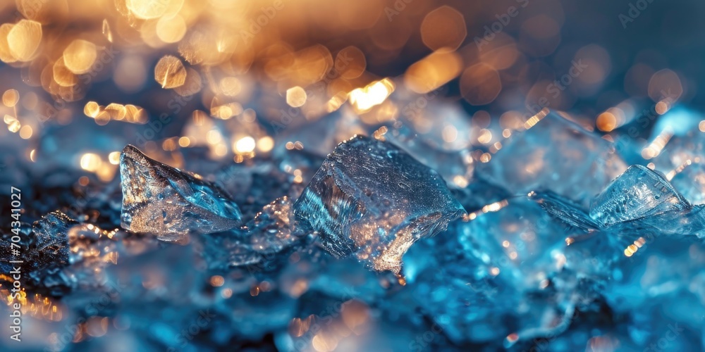 Poster A pile of ice sitting on top of a table. Suitable for various applications
