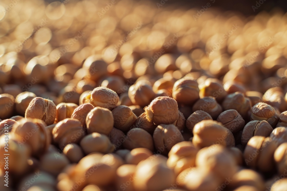 Poster a pile of nuts sitting on top of a table. suitable for food-related projects or illustrations