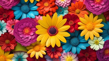 Fototapeta na wymiar Vibrant floral backdrop: a burst of colorful blooms in full bloom for creative designs