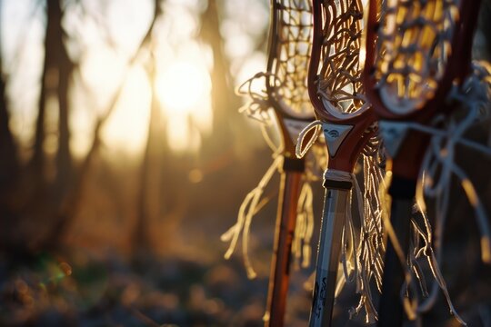 A close up view of a pair of lacrosse sticks. Versatile image for sports websites, magazines, or articles