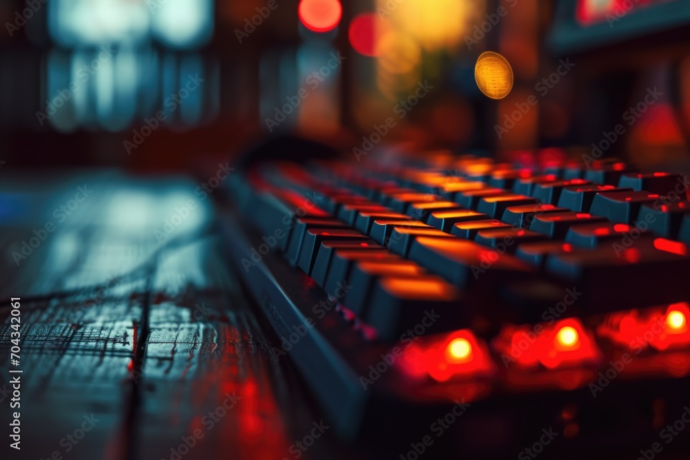 Aufkleber A detailed view of a keyboard placed on a table. Suitable for technology-related designs and concepts