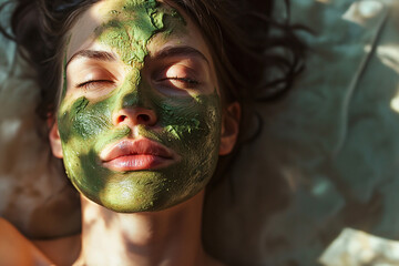Woman with Green Moisturizing Face Mask in Candid, Inspiring Morning Light